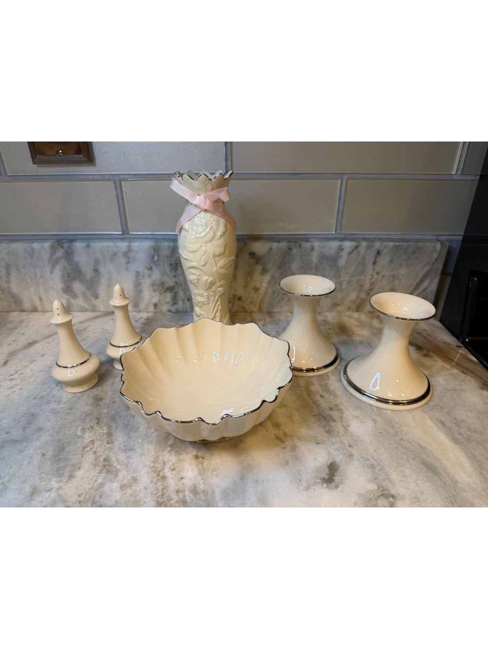 Vintage Lenox Ivory Porcelain 6-Piece Estate Set - Gold & Platinum Trim